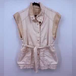 Free People Faux Shearling Utility Vest Belted Cream Size L